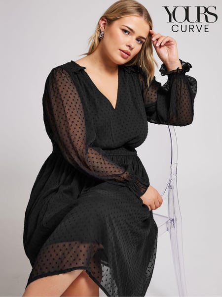 Yours Curve Black London Dobby Shirred Waist Dress (AK4445) | € 78