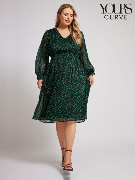 Yours Curve Black/chrome London Dobby Shirred Waist Dress (AK4461) | € 78