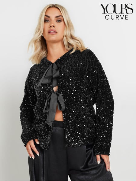 Yours Curve Black Bow Sequin Cardigan (AK4474) | € 41