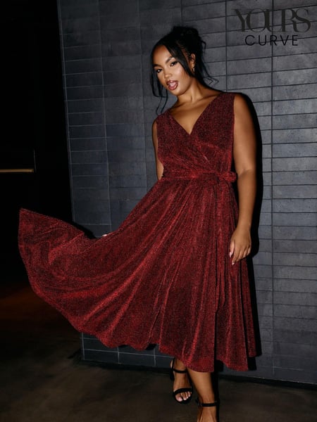 Yours Curve Red London Metallic Wrap Skater Dress (AK4534) | € 94