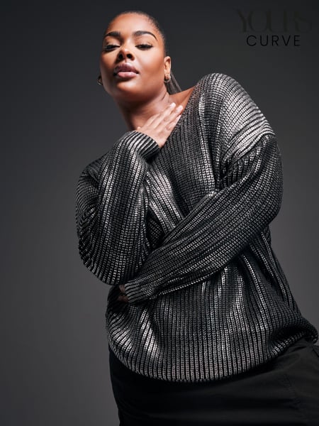 Yours Curve Black Foil Knit Jumper (AK4570) | € 30
