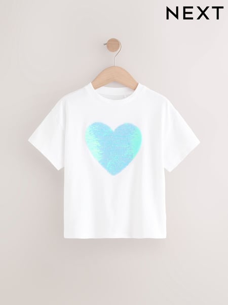 White Sequin Heart Print T-Shirt (3-16yrs) (AK4729) | € 14 - € 21