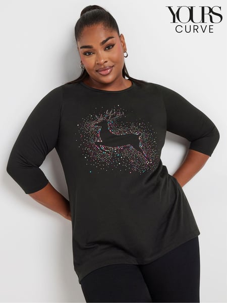 Yours Curve Black Reindeer Novelty T-Shirt (AK4962) | € 31