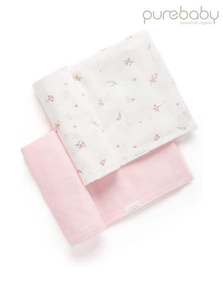 Purebaby Pink 100% Cotton Muslin Wraps 2 Pack (AK5077) | € 34