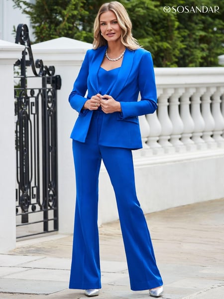 Sosandar Blue Button Detail Kick Flare Trousers (AK5334) | € 43