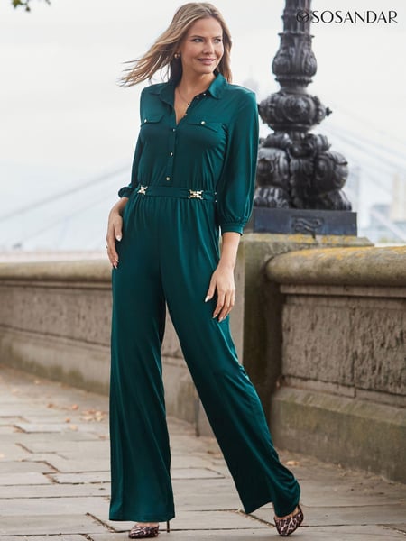 Sosandar Green Slinky Pocket Detail Jumpsuit (AK5350) | € 61