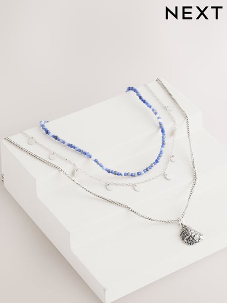 Blue/Silver Tone Beaded 3 Layer Necklace (AK6127) | € 23