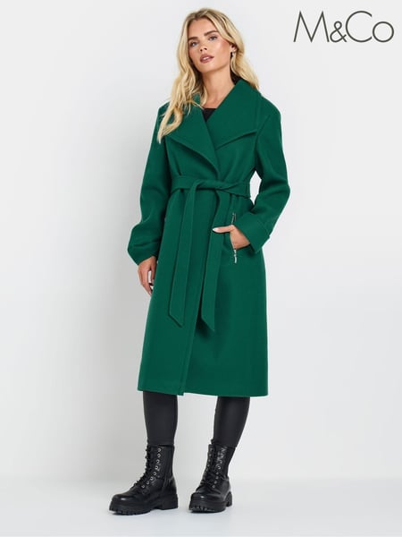 M&Co Green Petite Tailored Wrap Coat (AK6327) | € 58