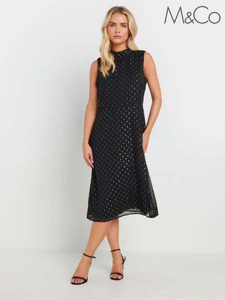 M&Co Black Petite High Neck Fit And Flare Dress (AK6351) | € 78