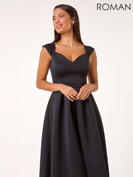 Roman Black Sweetheart Scuba Skater Midi Dress (AK7494) | € 109