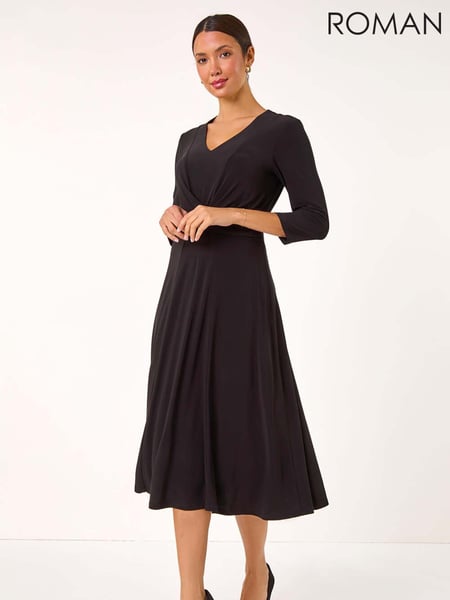 Roman Black Stretch Cross-Over Midi Dress (AK7499) | € 70