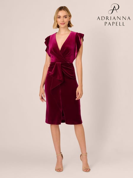 Adrianna Papell Pink Velvet Surplice Midi Dress (AK7543) | € 124