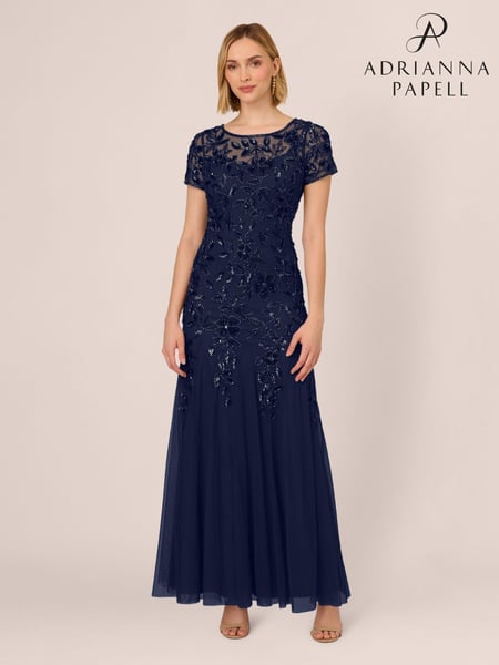 Adrianna Papell Bead Long Dress With Godets (AK7544) | € 466