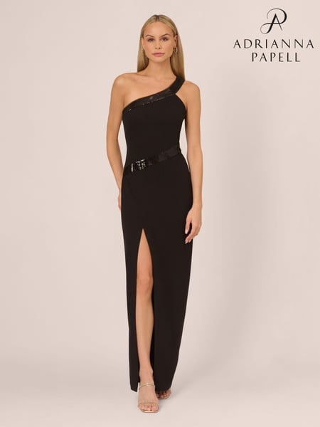 Adrianna by Adrianna Papell Knit Crepe One Shoulder Black Gown (AK7561) | € 206