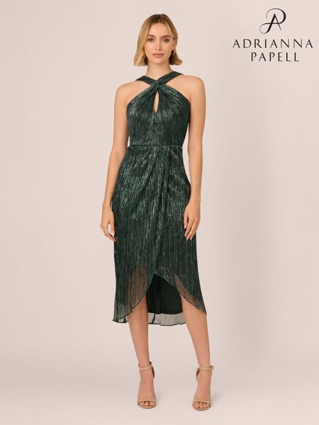 Adrianna Papell Green Halter Crinkle Metallic Dress (AK7563) | € 125