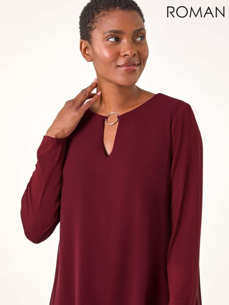 Roman Red Ring Front Chiffon Overlay Tunic Top (AK7572) | € 66