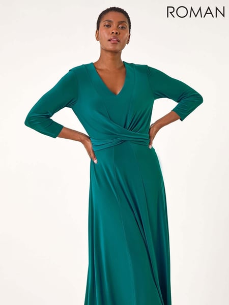 Roman Blue Stretch Cross-Over Midi Dress (AK7589) | € 70