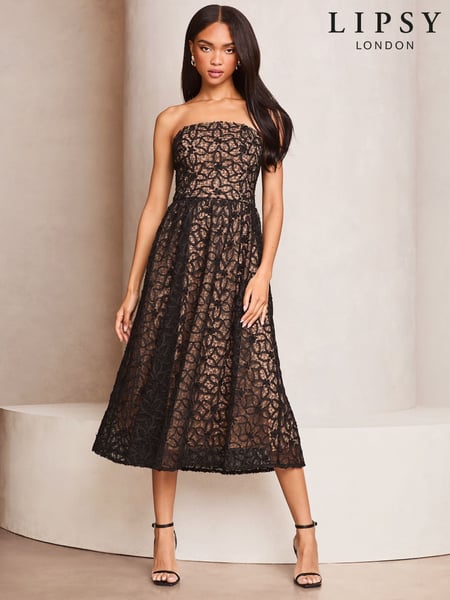 Lipsy Black Premium Lace Bandeau Prom Midi Dress (AK8241) | € 242