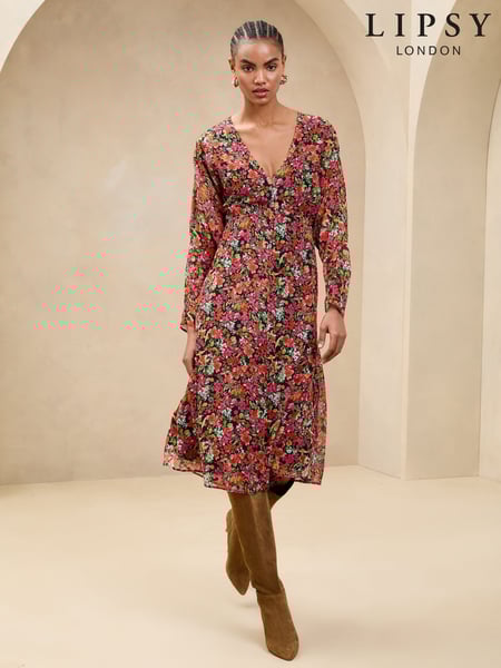 Lipsy Red Floral V-Neck Batwing Sleeve Midi Dress (AK8686) | € 92