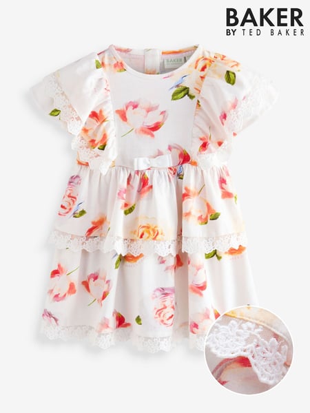 Baker by Ted Baker Floral Lace Trim Tier 100% Cotton Dress (AK8793) | € 44 - € 51