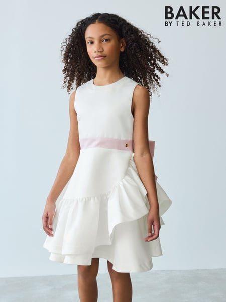 Baker by Ted Baker Satin Bow Waist Occasion White Dress (AK8840) | € 94 - € 101