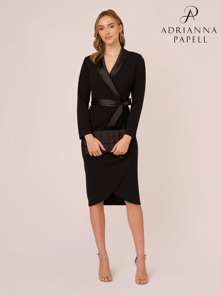 Adrianna Papell Knit Crepe Tuxedo Wrap Black Dress (AK9017) | € 232