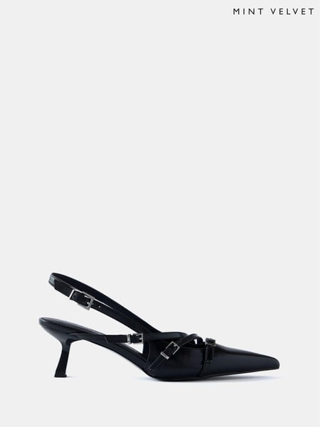 Mint Velvet Black Leather Slingback Shoes (AK9106) | € 186