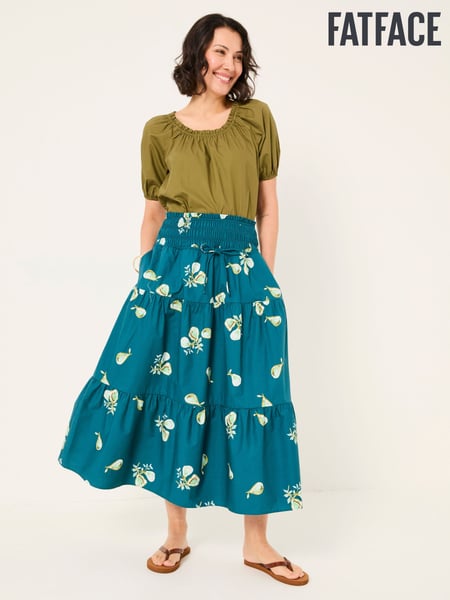 FatFace Ricky Teal Blue Figs Midi Skirt (AK9178) | € 86
