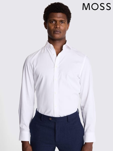 MOSS White Tailored Fit Pinpoint Oxford Contrast 100% Cotton Shirt (AK9215) | € 78
