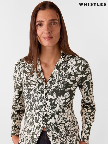 Whistles Green Cut Stems V-Neck Blouse (AK9548) | € 139