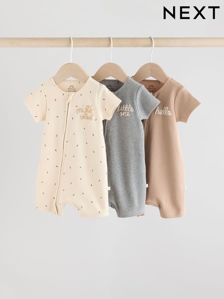Neutral/Tan 3 Pack Two Way Zip Baby 100% Cotton Rompers (0mths-3yrs) (AK9932) | € 23 - € 26