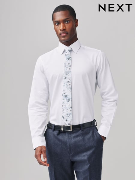 White/Blue ditsy floral tie Slim Fit Occasion Shirt And Tie Pack (AL0143) | € 54
