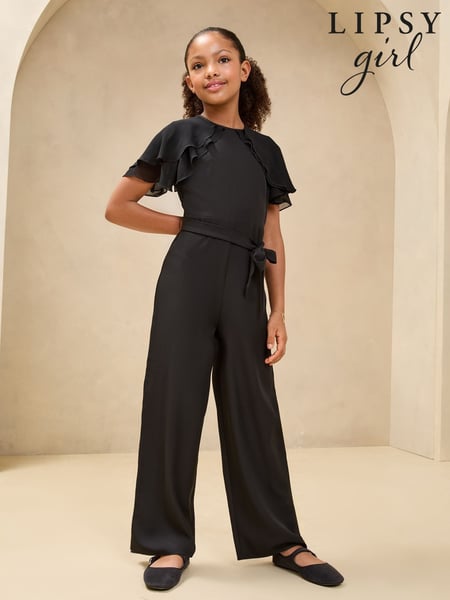 Lipsy Black Layered Flutter Sleeve Jumpsuit (5-16yrs) (AL0706) | € 50 - € 62
