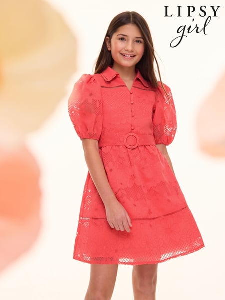 Lipsy Coral Pink Premium Puff Sleeve Occasion Shirt Dress (5-16yrs) (AL0708) | € 97 - € 109