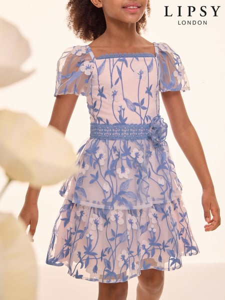 Lipsy Blue/Pink Premium Embroidered Lace Occasion Dress (5-16yrs) (AL0710) | € 101 - € 114