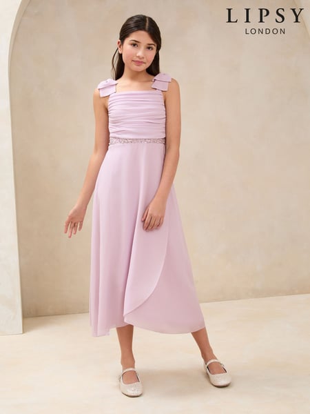 Lipsy Lilac Purple Bow Shoulder Maxi Occasion Dress (10-16yrs) (AL0714) | € 75 - € 84