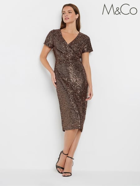 M&Co Gold Sequin Wrap Shift Dress (AL0974) | € 42