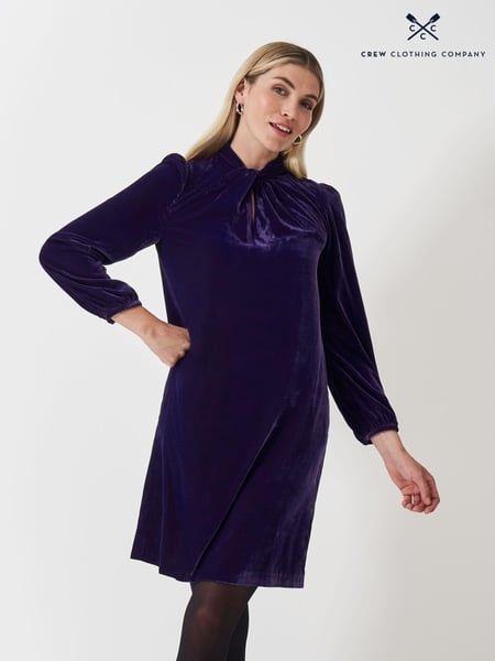 Crew Clothing Company Blue Velvet Georgia Twist Front Shift Dress (AL1636) | € 69