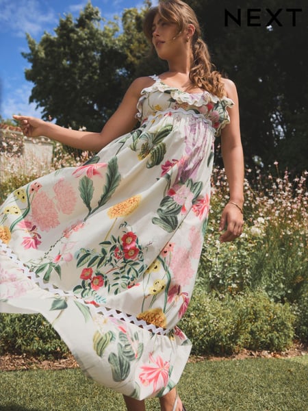 Pink & Weiß - Kew Gardens Maxi Floral Print 100% Cotton Summer Dress (AL1668) | 82 €