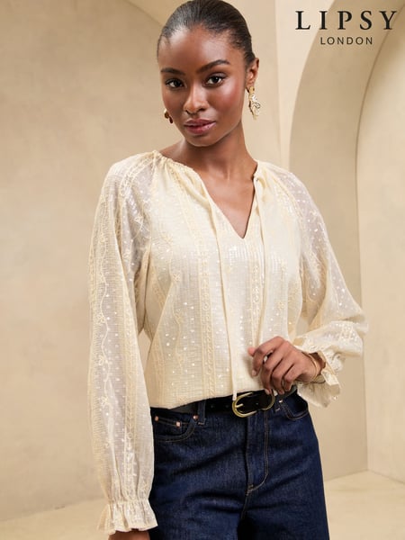 Lipsy Neutral Petite Sequin Embroidered Blouse (AL2449) | € 70