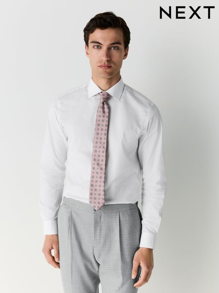 White/Pink Medalion Slim Fit Occasion Shirt And Tie Pack (AL2626) | € 54