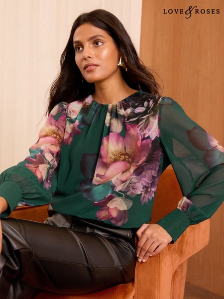 Love & Roses Green Floral Printed Crew Neck Blouse (AL2726) | € 66