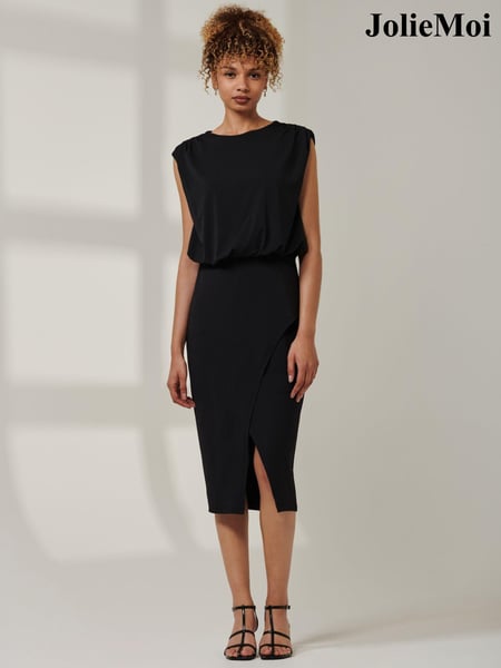Jolie Moi Black Kira Tiered Draped Bodycon Dress (AL2799) | € 106