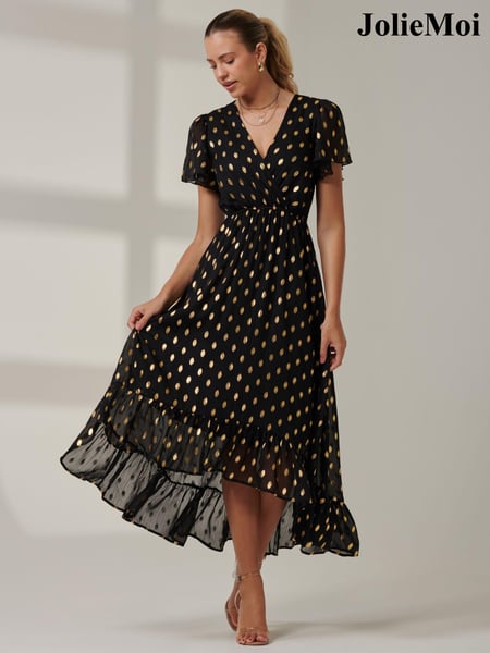 Jolie Moi Black Metallic Effect Angel Sleeve Maxi Dress (AL2808) | € 117