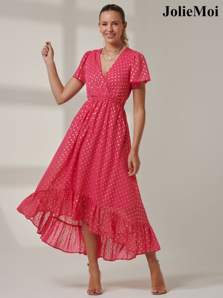 Jolie Moi Pink Chrome Metallic Effect Angel Sleeve Maxi Dress (AL2810) | € 52