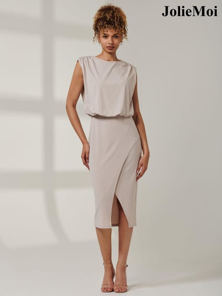 Jolie Moi Grey Kira Tiered Draped Bodycon Dress (AL2813) | € 106