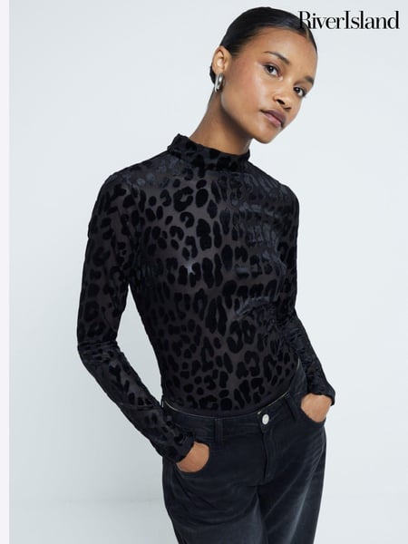 River Island Black Leopard print High Neck Bodysuit (AL3188) | € 55