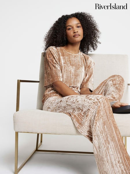 River Island Cream Velvet Plisse Trousers (AL3323) | € 55