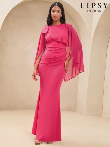 Lipsy Pink Bow Shoulder Long Sleeve Cape Maxi Dress (AL3785) | € 148