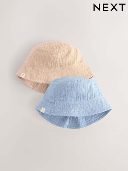 Blue/Brown 100% Cotton Baby Bucket Hats 2 Pack (0mths-2yrs) (AL3837) | € 17